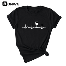 Load image into Gallery viewer, Wine Heartbeat Printed Short Sleeve Black Women T-shirt Girl Vintage Tops Tee Female