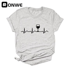 Load image into Gallery viewer, Wine Heartbeat Printed Short Sleeve Black Women T-shirt Girl Vintage Tops Tee Female