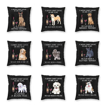 Load image into Gallery viewer, Fashion Pet Dog And Wine Cushion Cover Poodle Bulldog Dachshund Floor Pillow Case Bull Scottish Terrier Pillowcase Home Decor