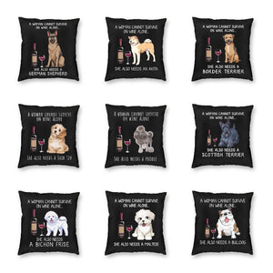 Fashion Pet Dog And Wine Cushion Cover Poodle Bulldog Dachshund Floor Pillow Case Bull Scottish Terrier Pillowcase Home Decor