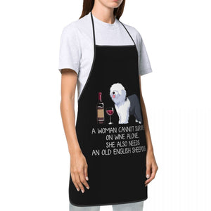 Funny Wine Apron for Women Men Unisex Bib Dog Lover Cooking Kitchen Tablier Cuisine Chef Baking